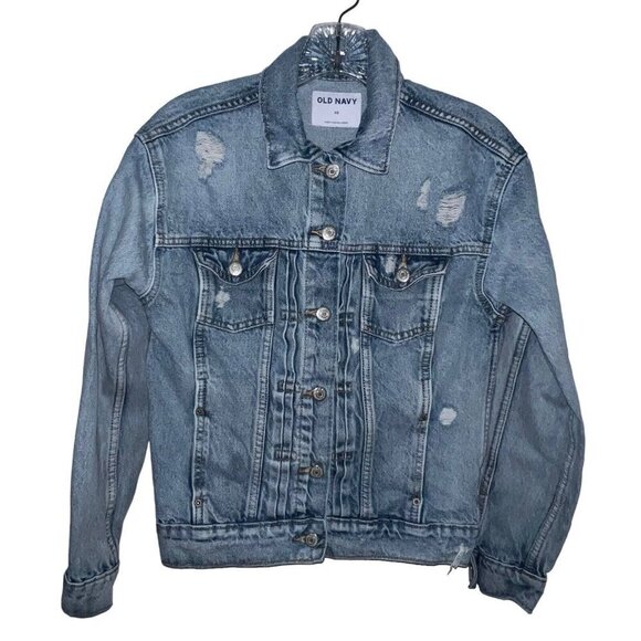 Old Navy Women's Size XS Distressed Denim Button Up Jacket Cotton Light‎ Wash - Picture 1 of 8